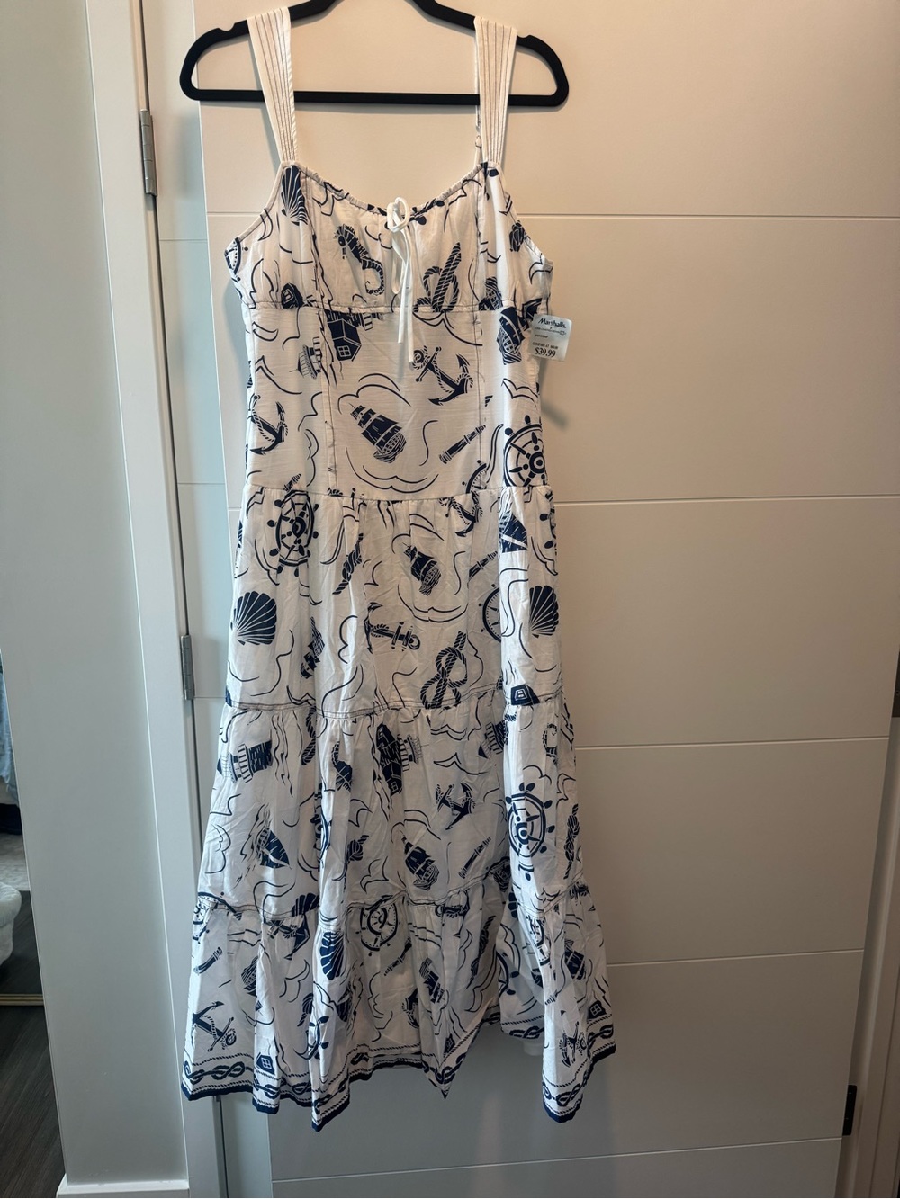 Moon River White and Navy Nautical Drop Waist Dress - Picture 2 of 5
